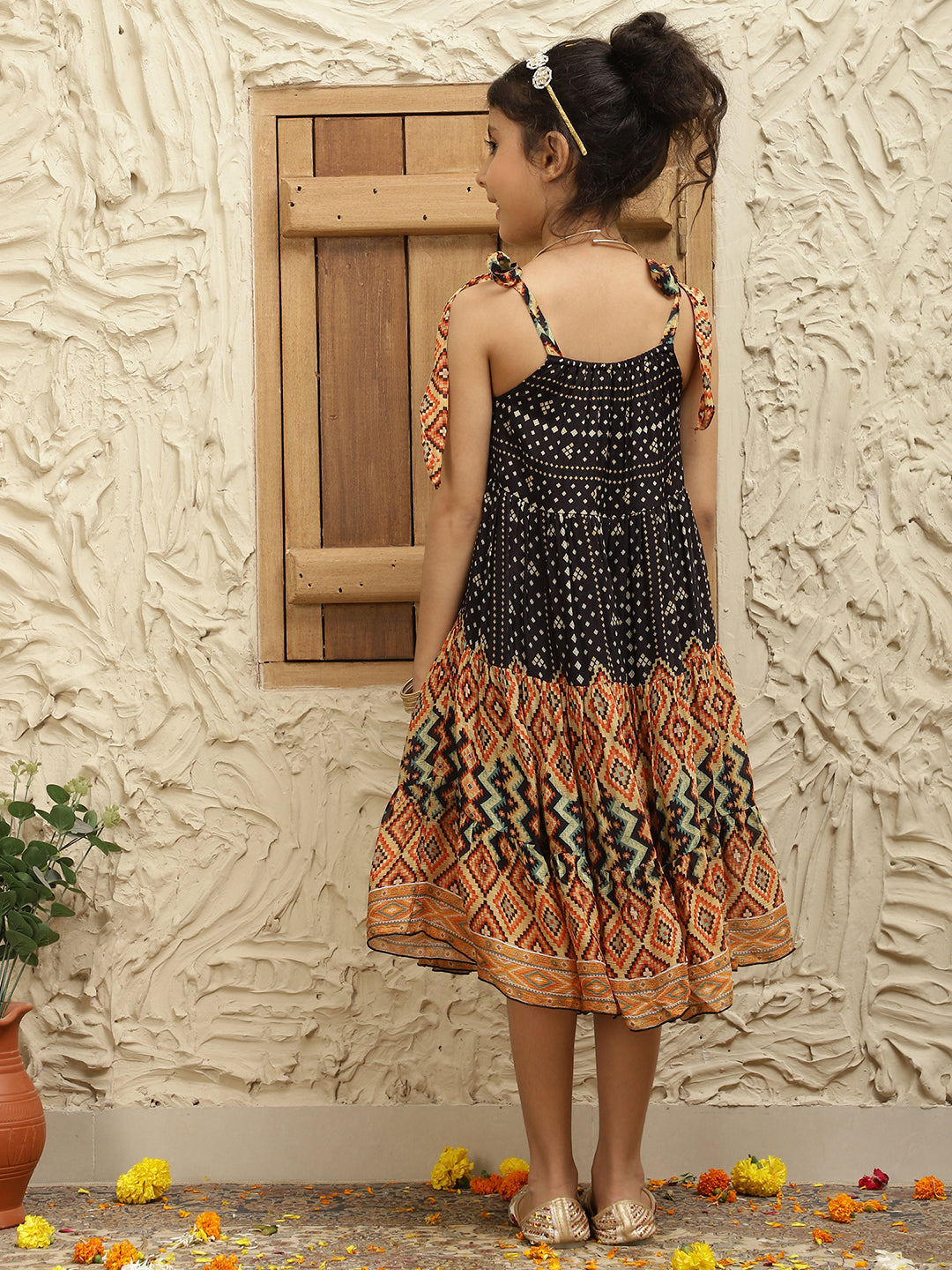 Bhandhani Print Pure Georgette Tiered Dress