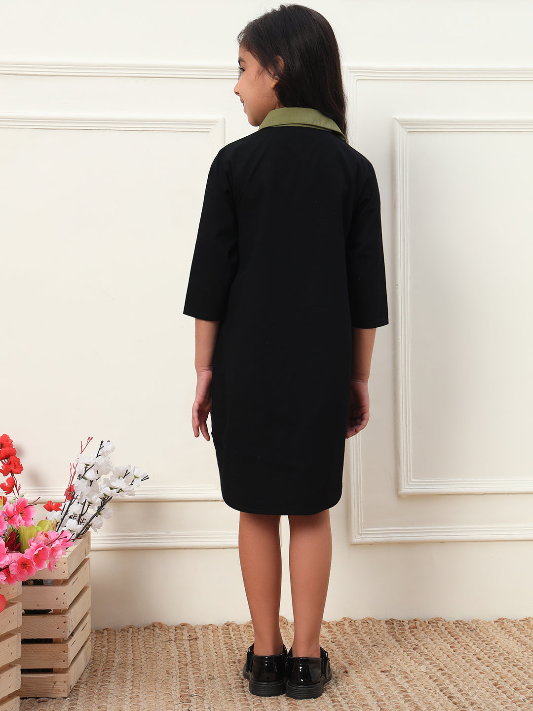 Crochet Flower Shirt Dress For Girls