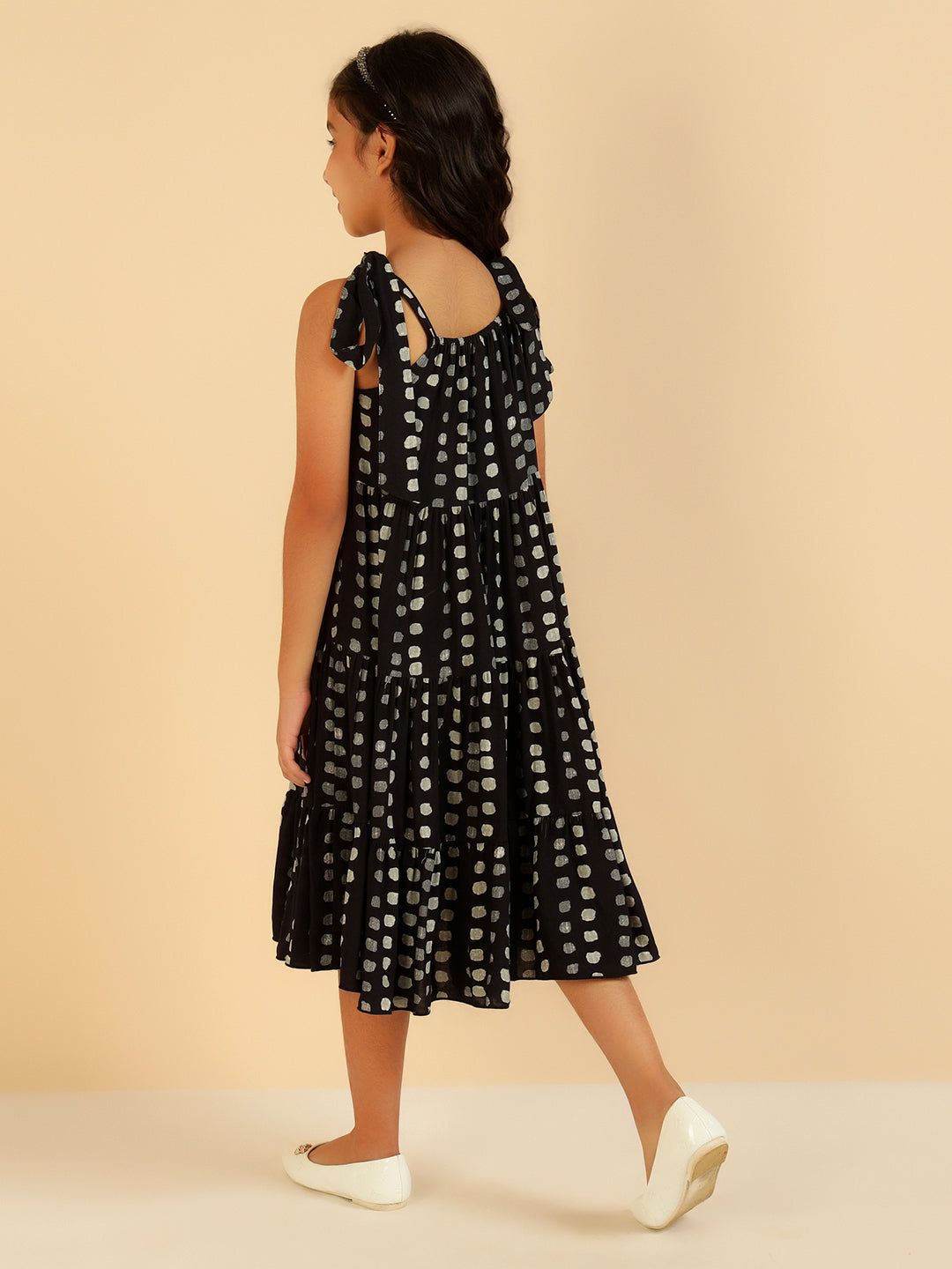 Black Polka Tiered Girls Dress