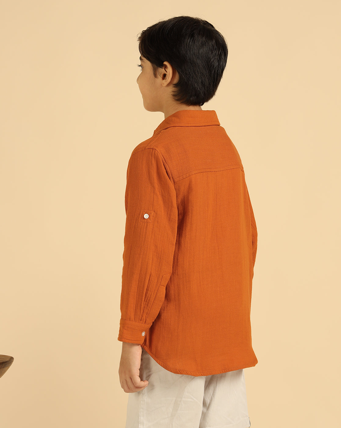 Pure Cotton Tan Brown Solid Boys Shirt