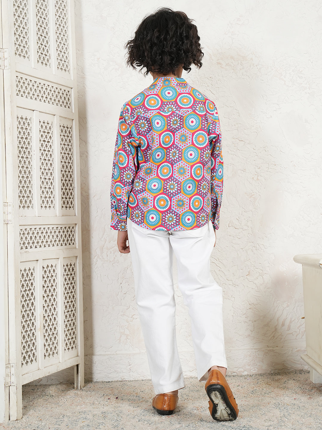 Multi Color Geometric Print Boys Kurta