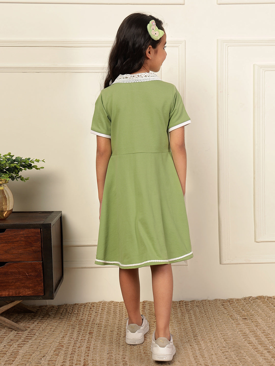 Polo Collar Green T-Shirt Dress