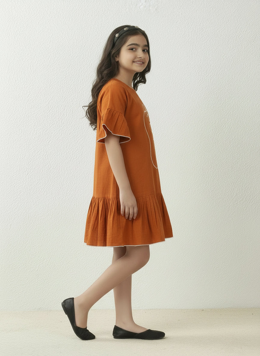 GIRLS RAGLAN SLEEVE FRILL DRESS