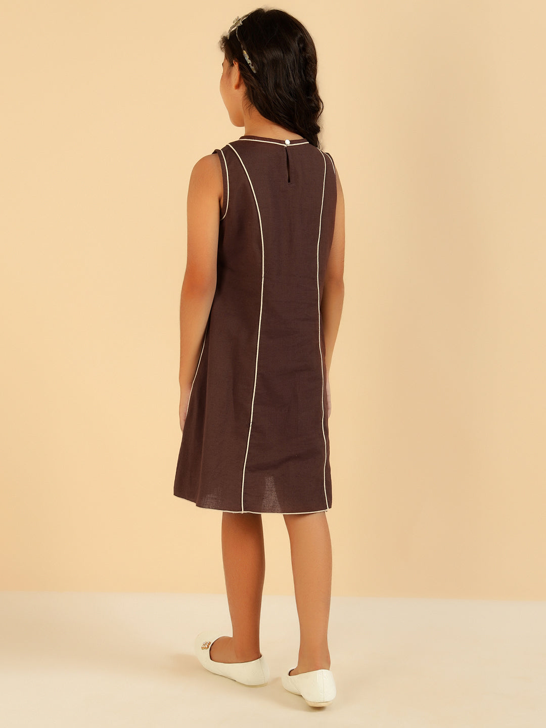 Pure Cotton Brown Panel Girls Dress