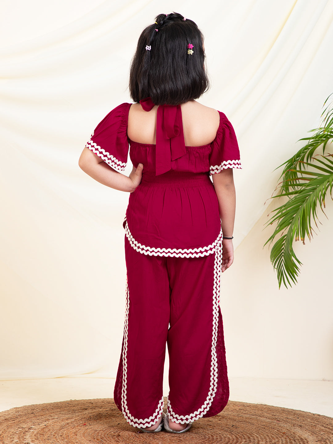 Solid Halter Neck Peplum Top With Slit Pants