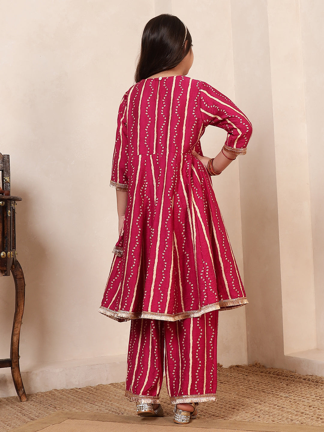 Angrakha Style Bandhani Kurta With Pants Set