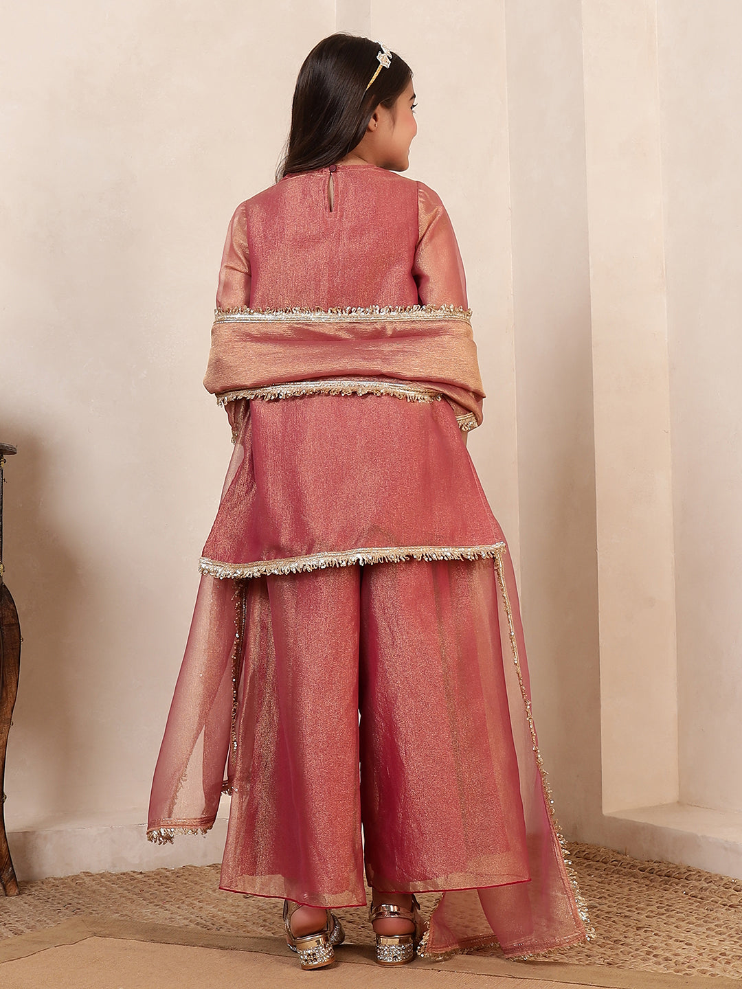 Peach Tissue 3 Pieces Co-Ord Set