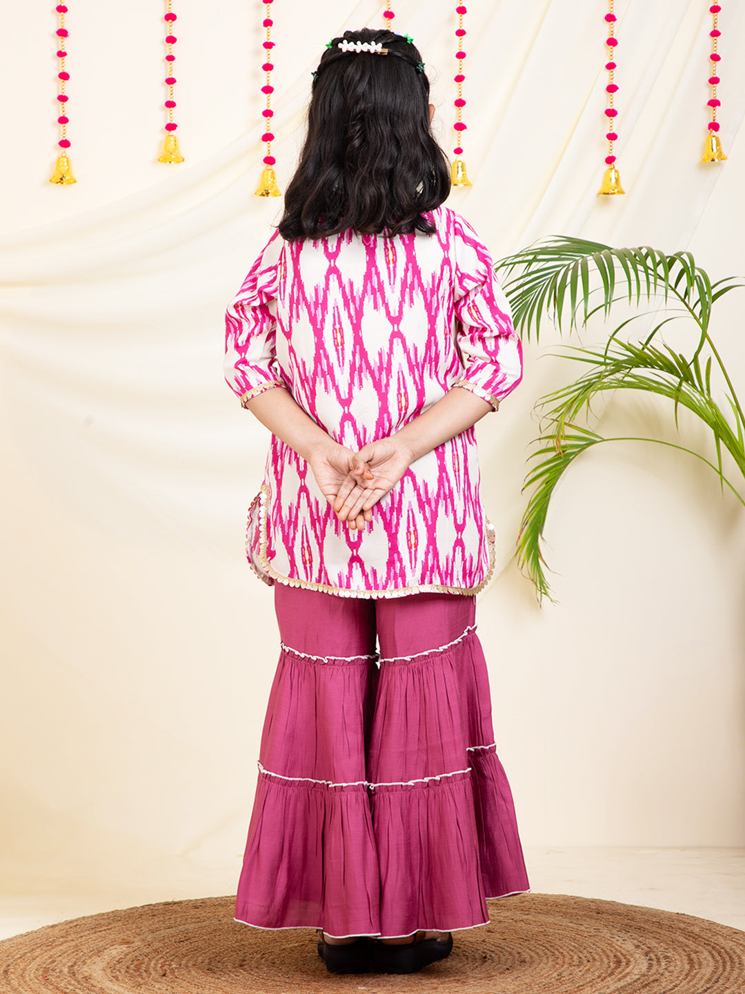 Geometric Print Kurta With Solid Sharara