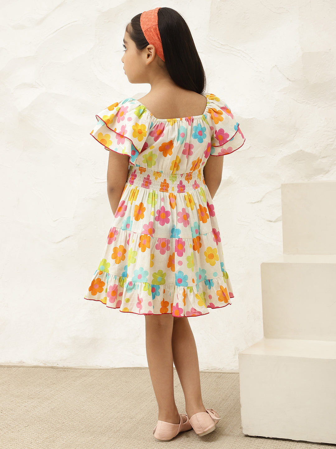 Pure Cotton Multicolor Floral Print Tiered Dress
