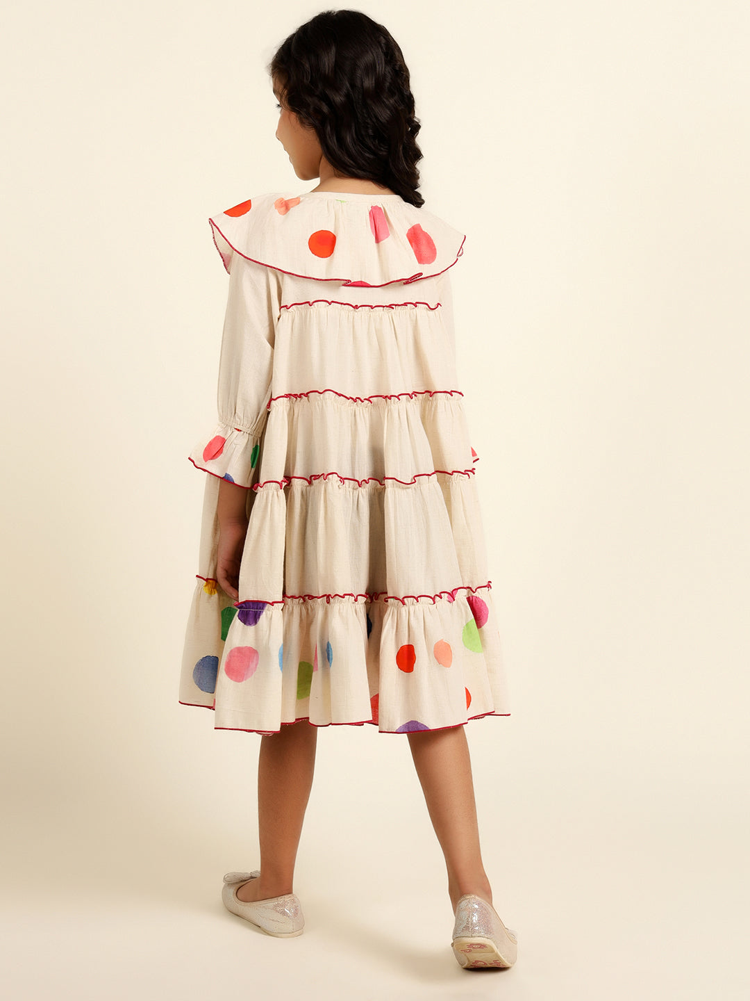 Polka Print Tiered Shirt Dress For Girl