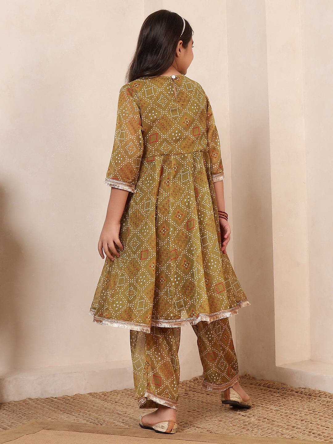Bandhani Angrakha Style Kurta With Pants Fusion Set
