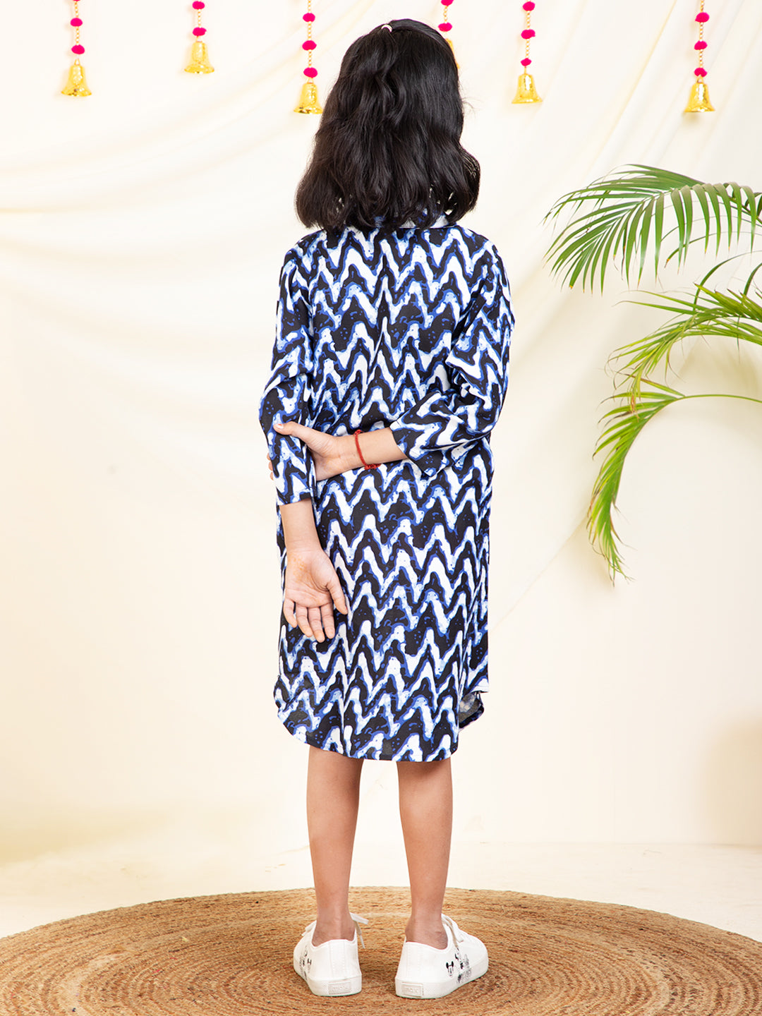 Zig-Zag Printed Girls Shirt Dress