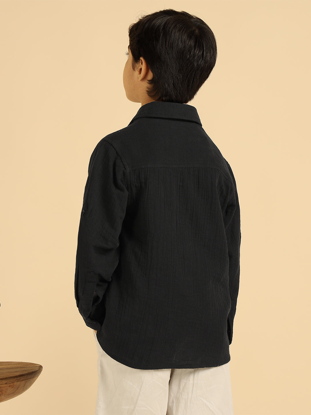 Black Pure Cotton Solid Boys Shirt