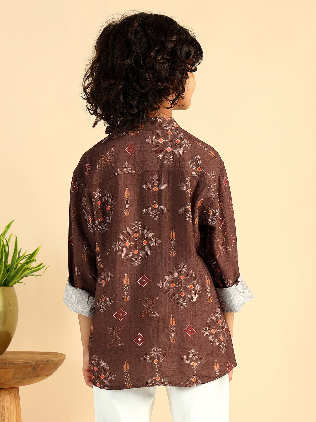 Geometric Print Short Kurta For Boys