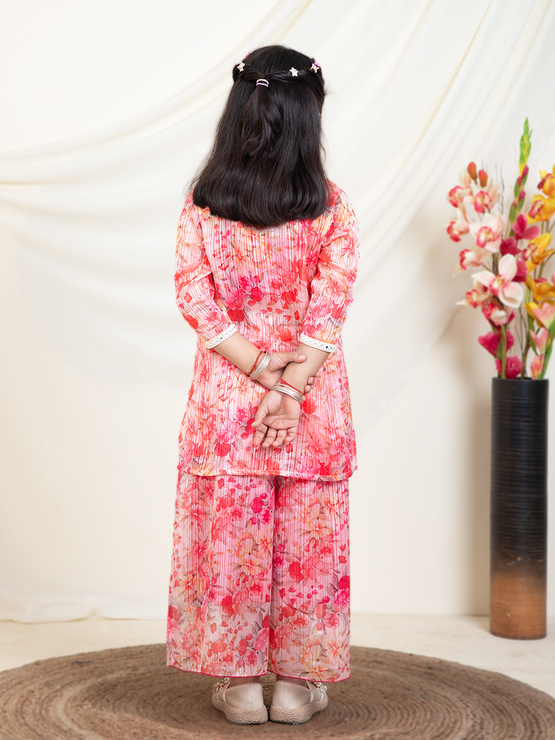 Floral Print Kurti & Palazzos With Inner Top