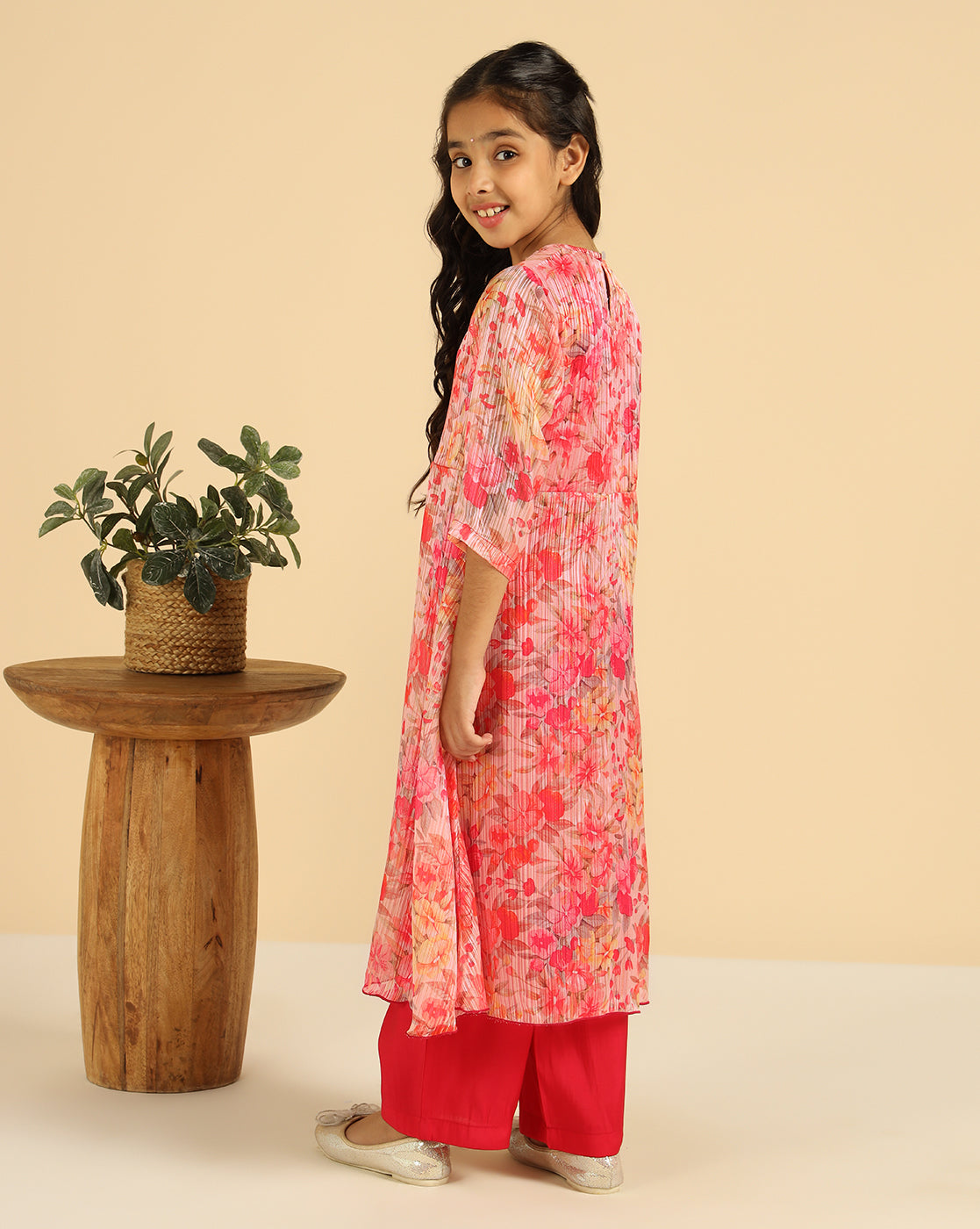 Magenta Floral Indo Western Girls Co-Ord Set