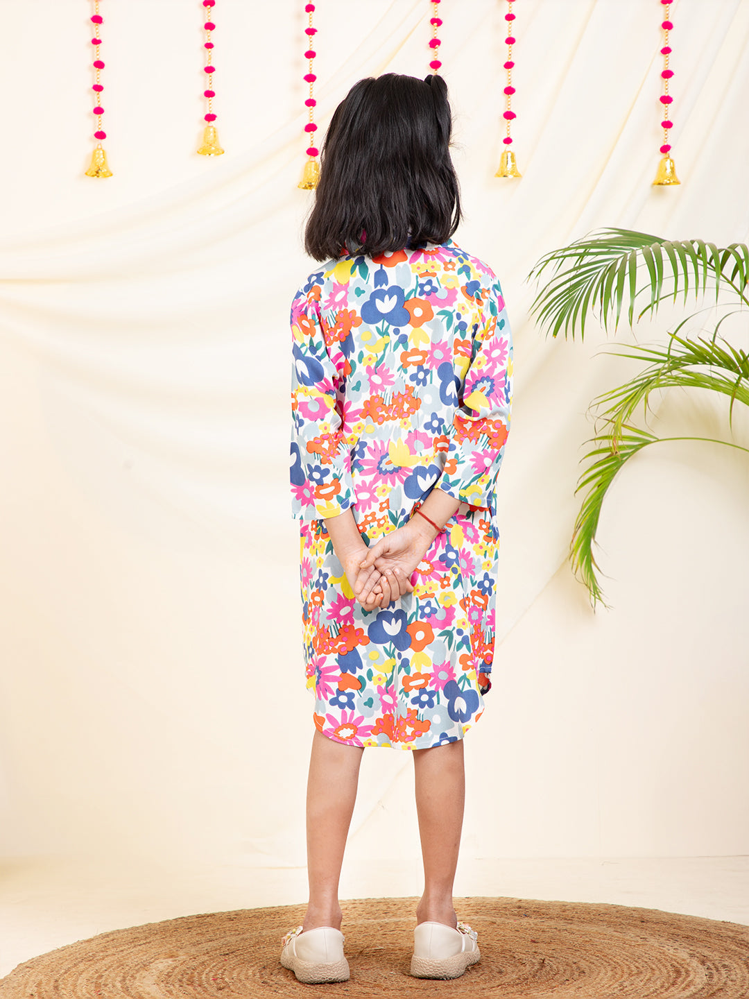 Multicolor Floral Girls Shirt Dress