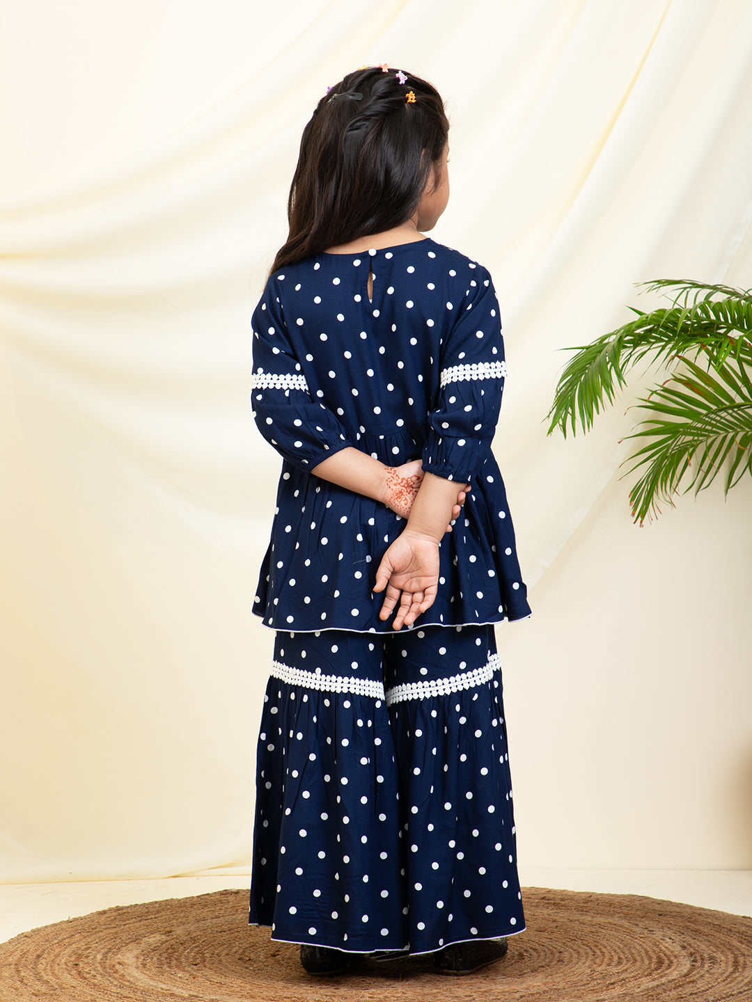 Polka Dots Printed Rayon Peplum Top & Sharara Set