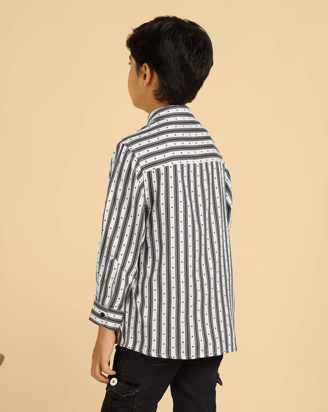 Black Striped Heart Printed Boys Shirt