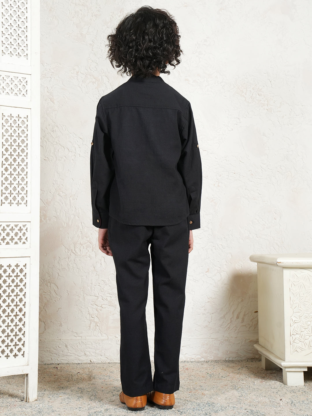 Black Pure Cotton Flex Co-Ord Set For Boys