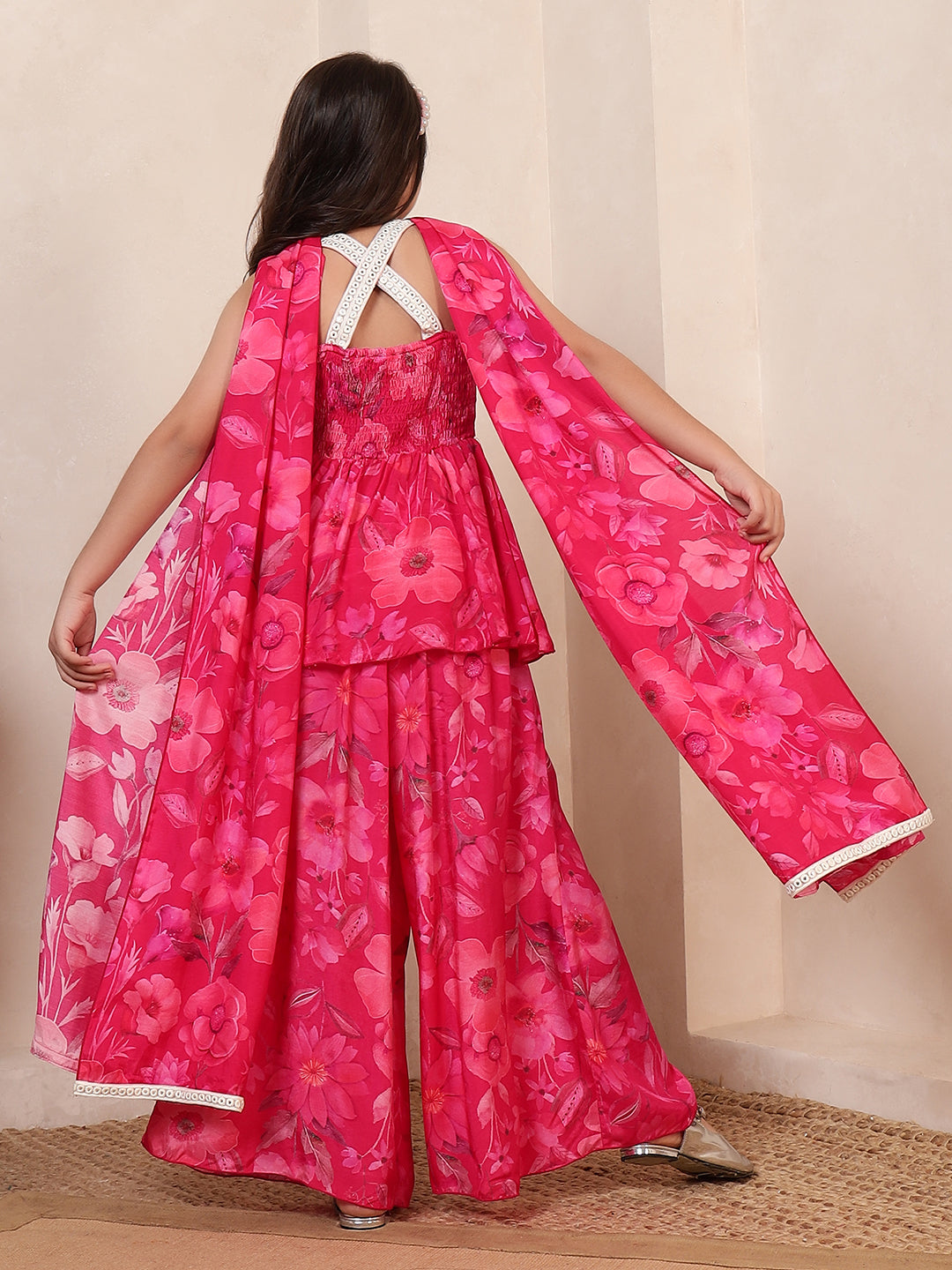 Floral Print 3 Pieces Fusion Co-Ord Set