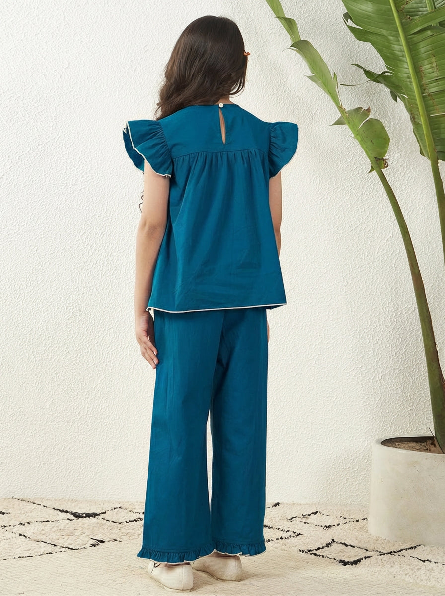 Embroidered Top With Pant Set