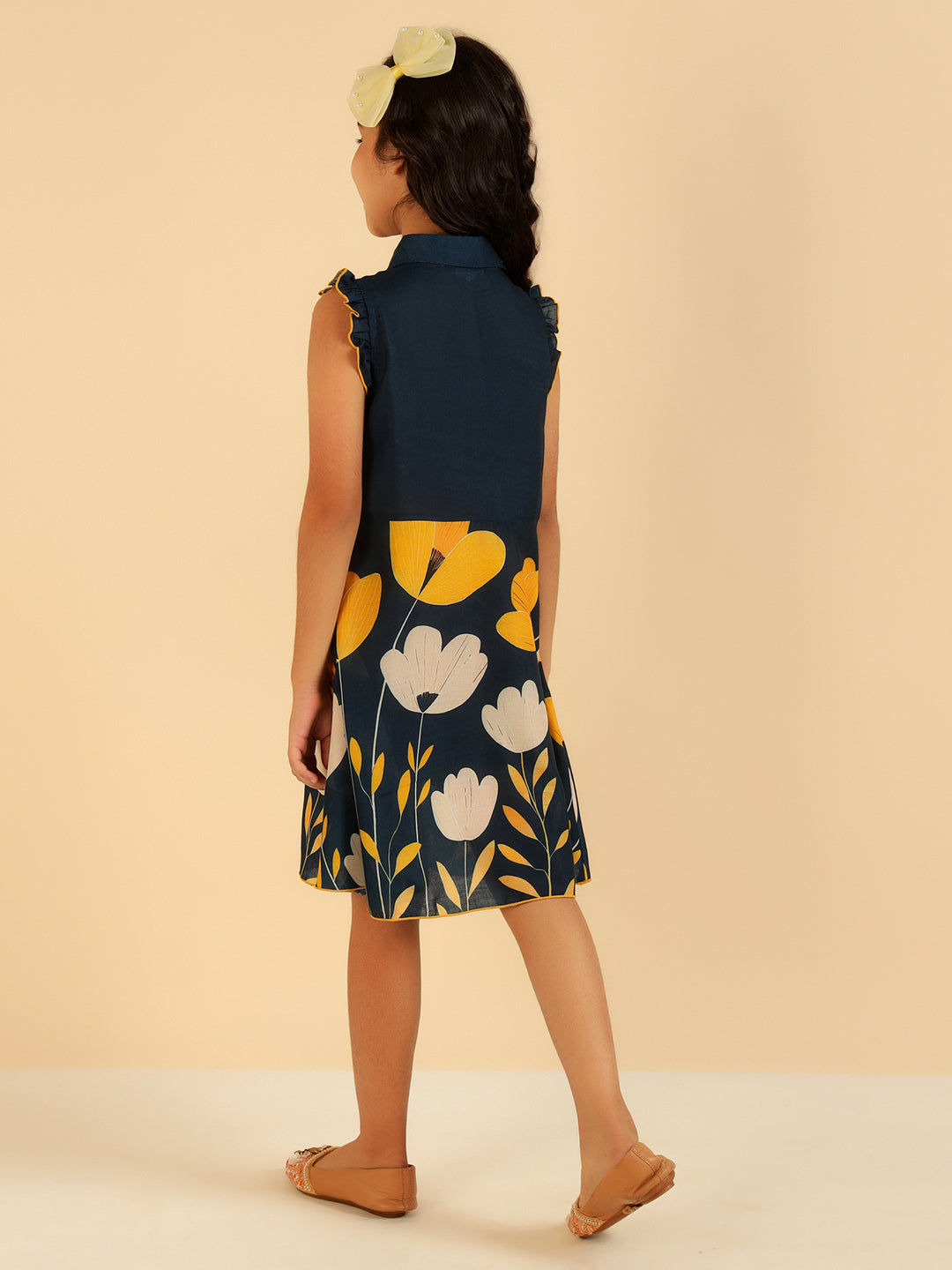 Teal Blue Floral Girls Dress