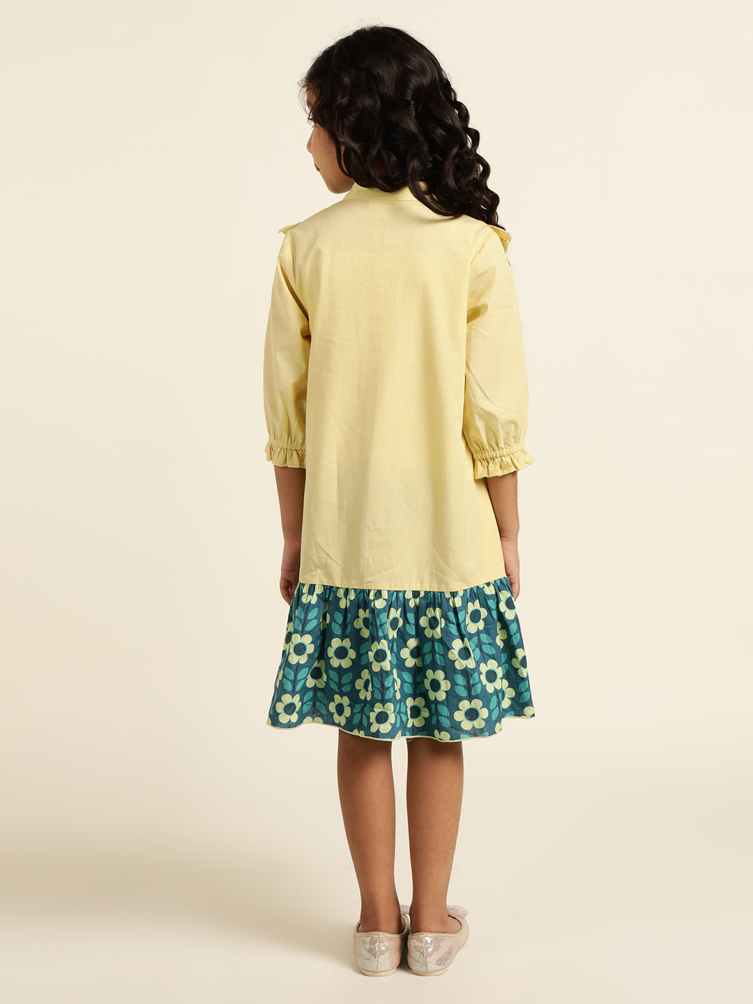 Pure Cotton Floral Printed Girls Tiered Shirt Dress