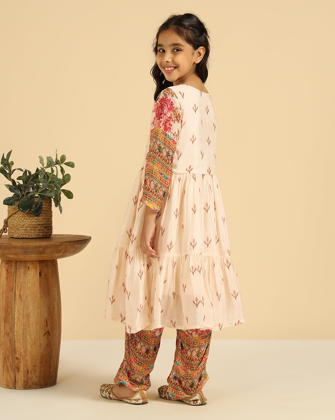 V-Neck Tiered Kurta With Pant Indo Western Girls Co-Ord Set