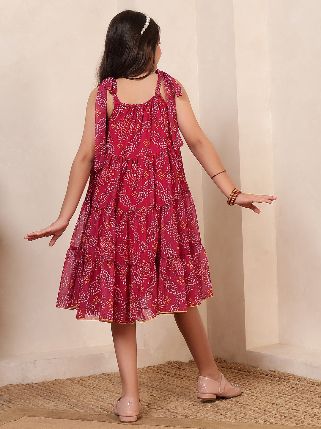 Pure Chiffon Bandhani Tiered Dress