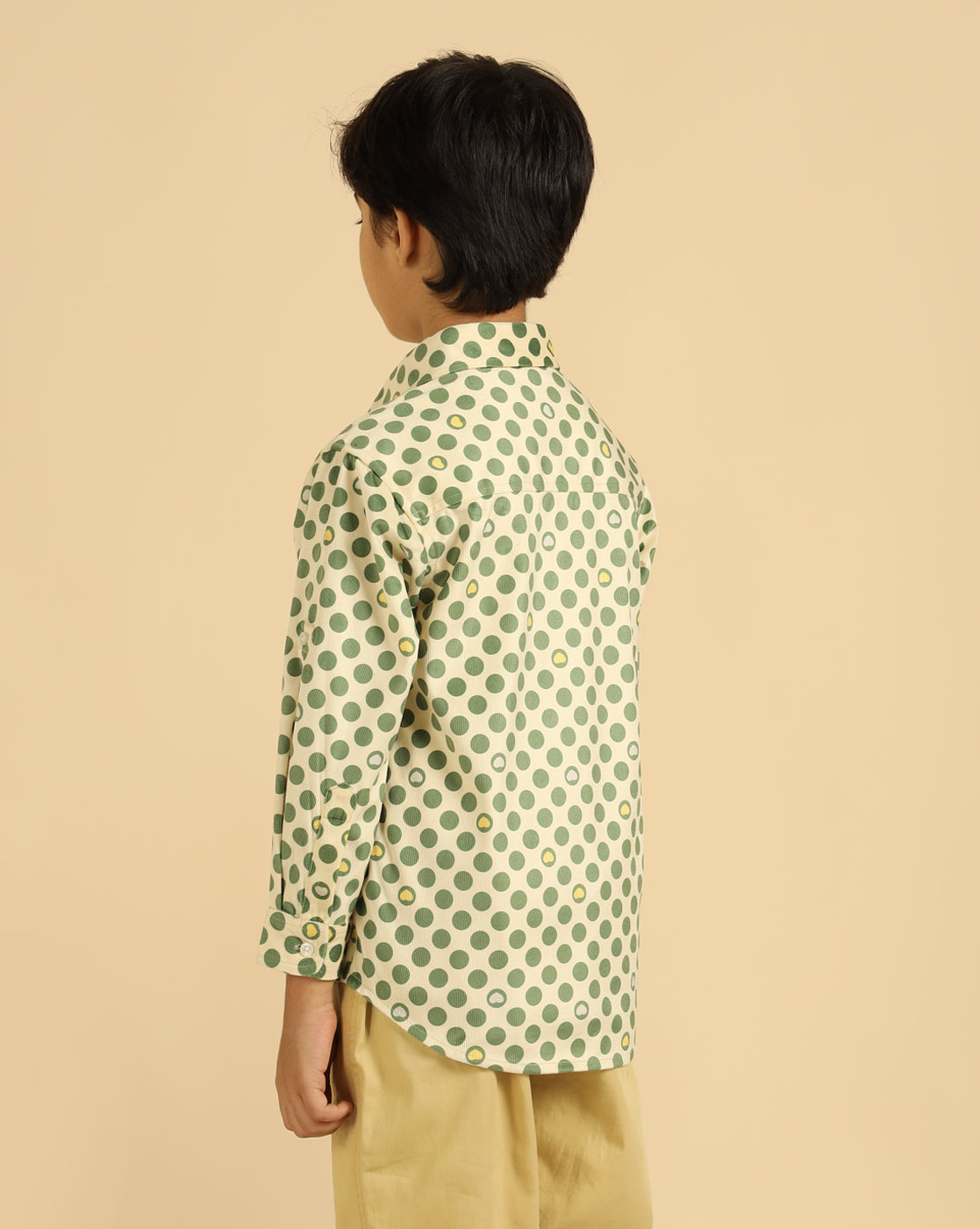 Green Pure Cotton Corduroy Polka Boys Shirt