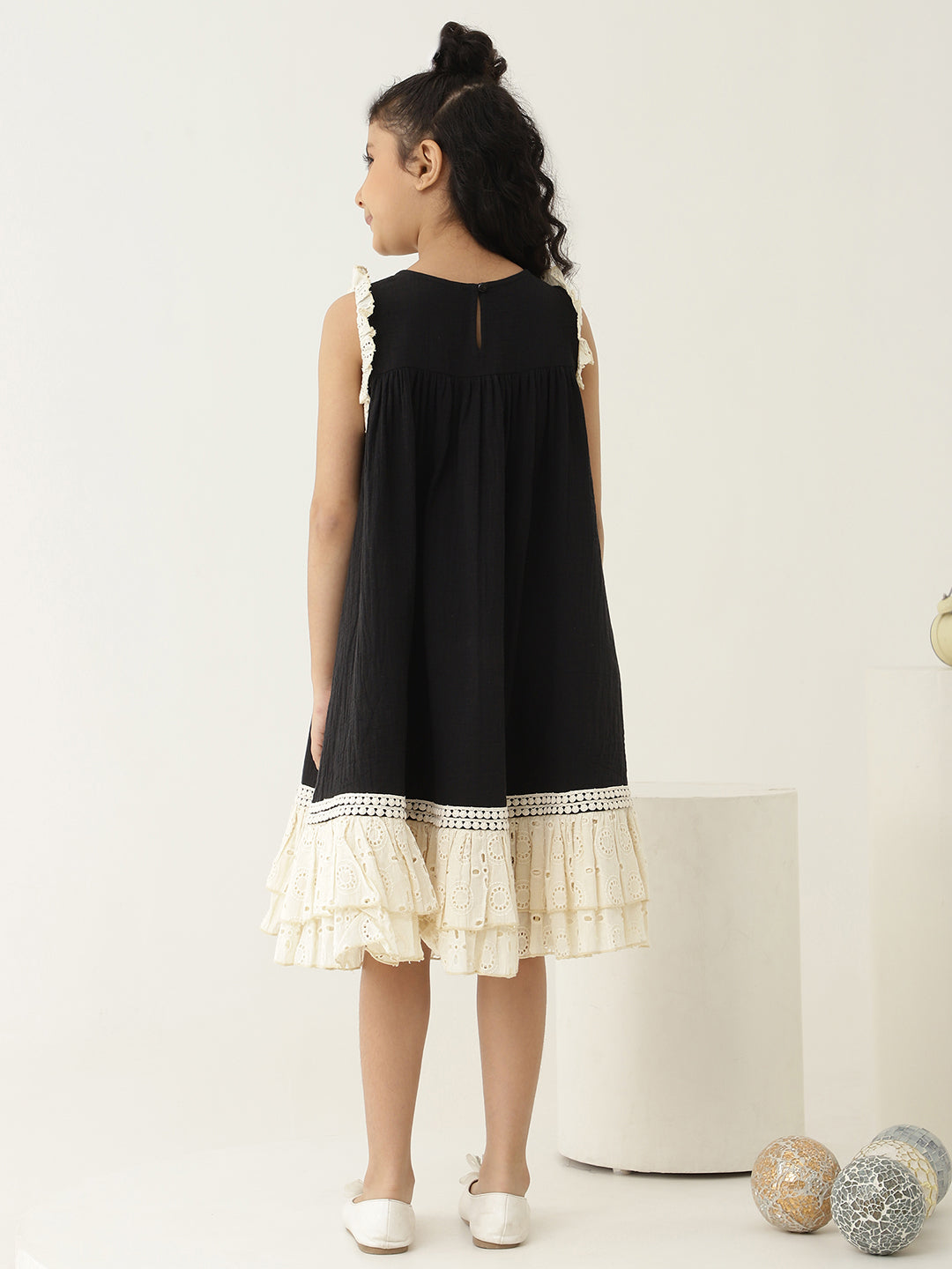 Pure Cotton Schiffli Tiered Dress