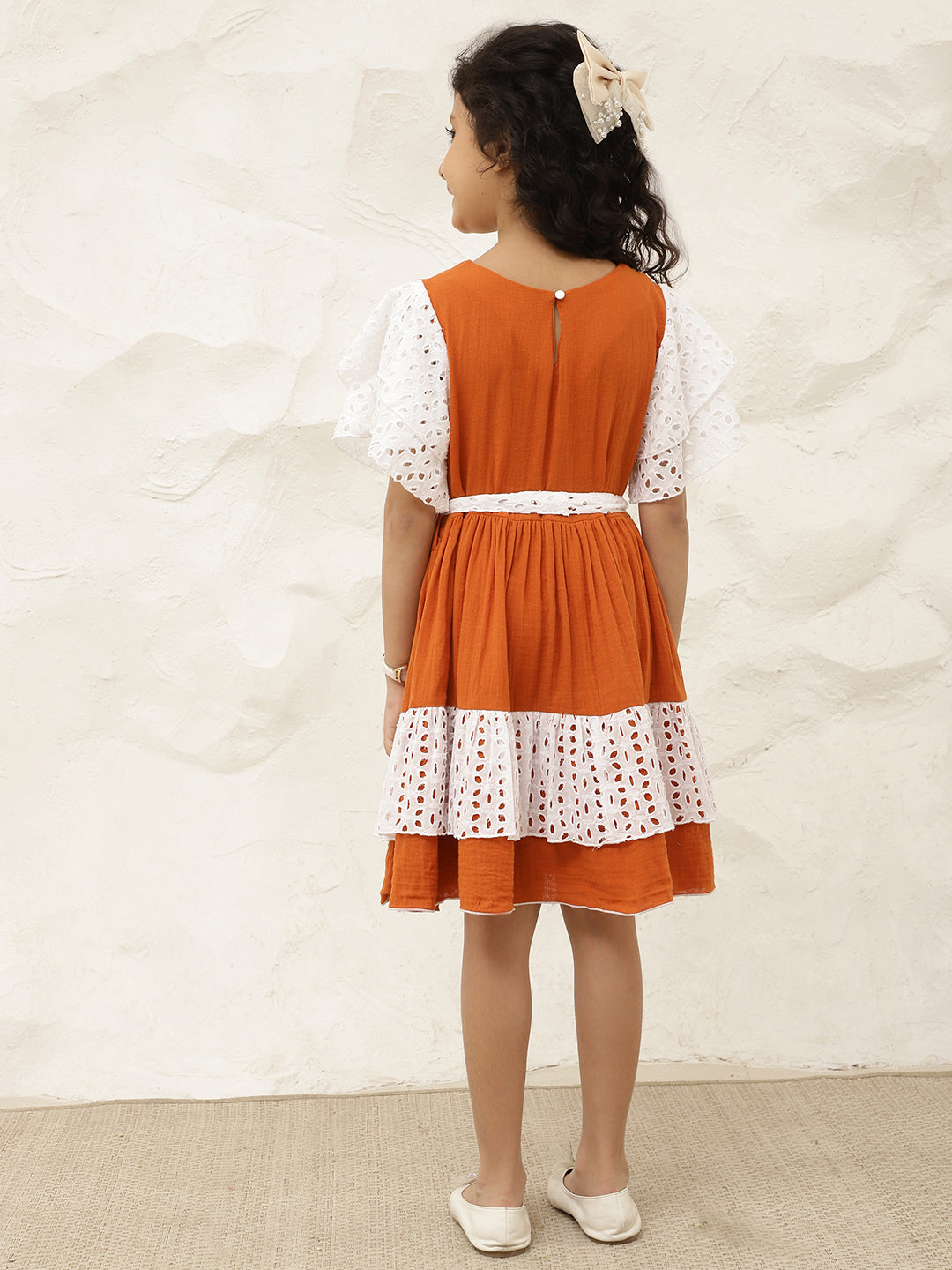 Tan Brown Pure Cotton Gauze Tiered Dress