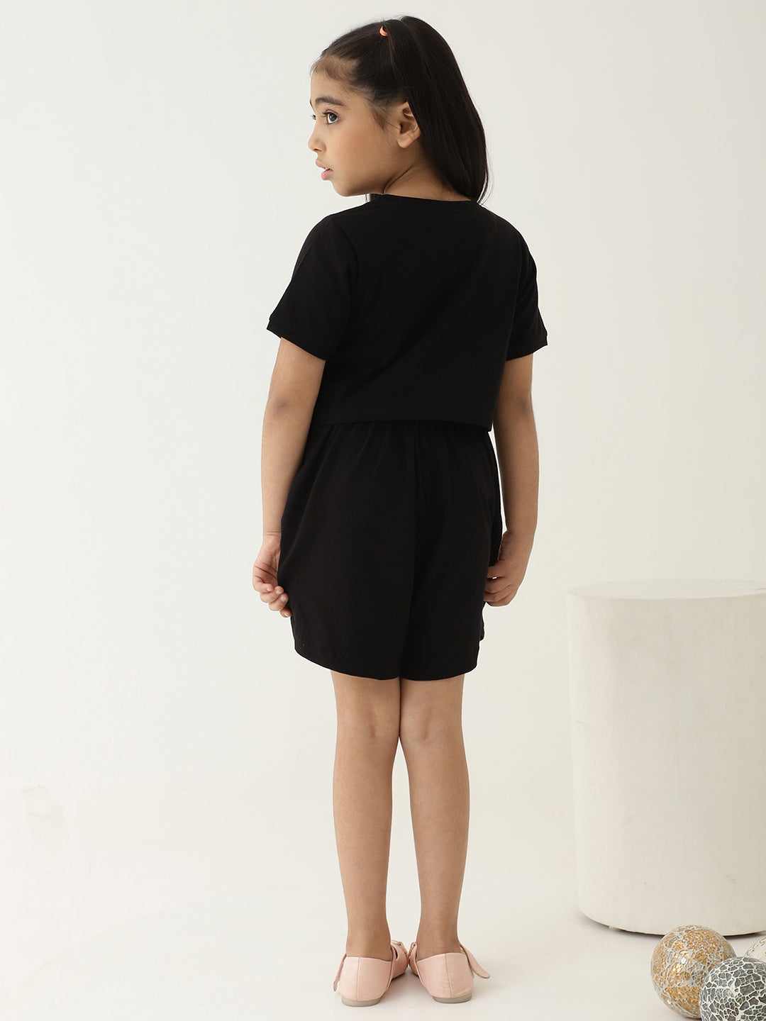 Black Pure Cotton Knit Crop Top & Skort Set