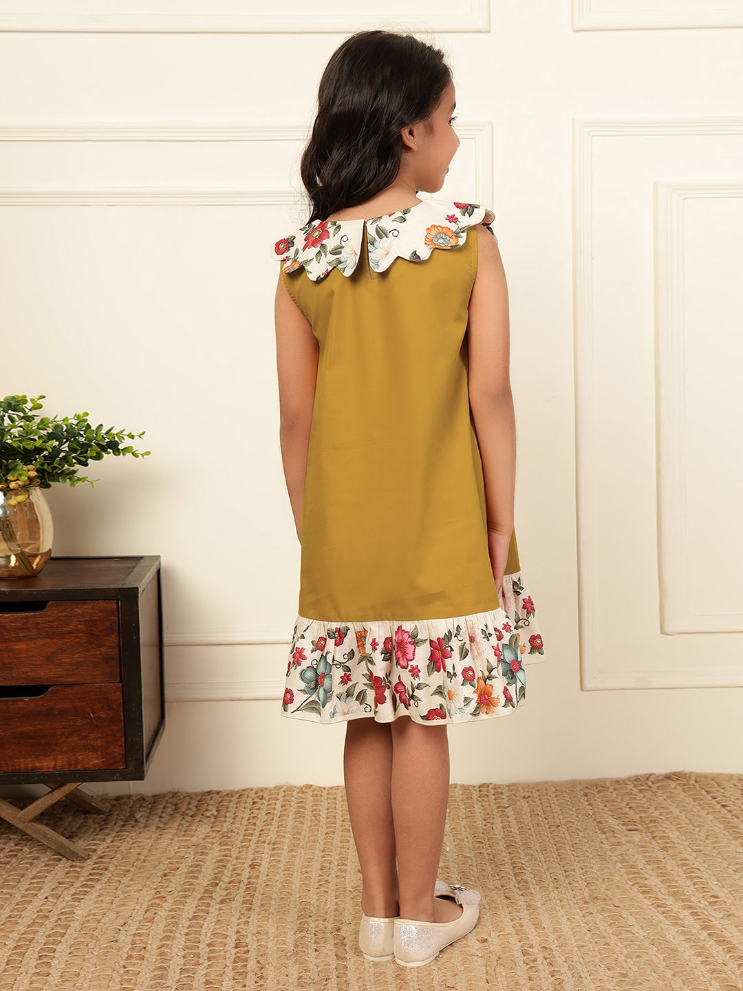 Scalloped Collar A-Line Mustard Yellow Dress