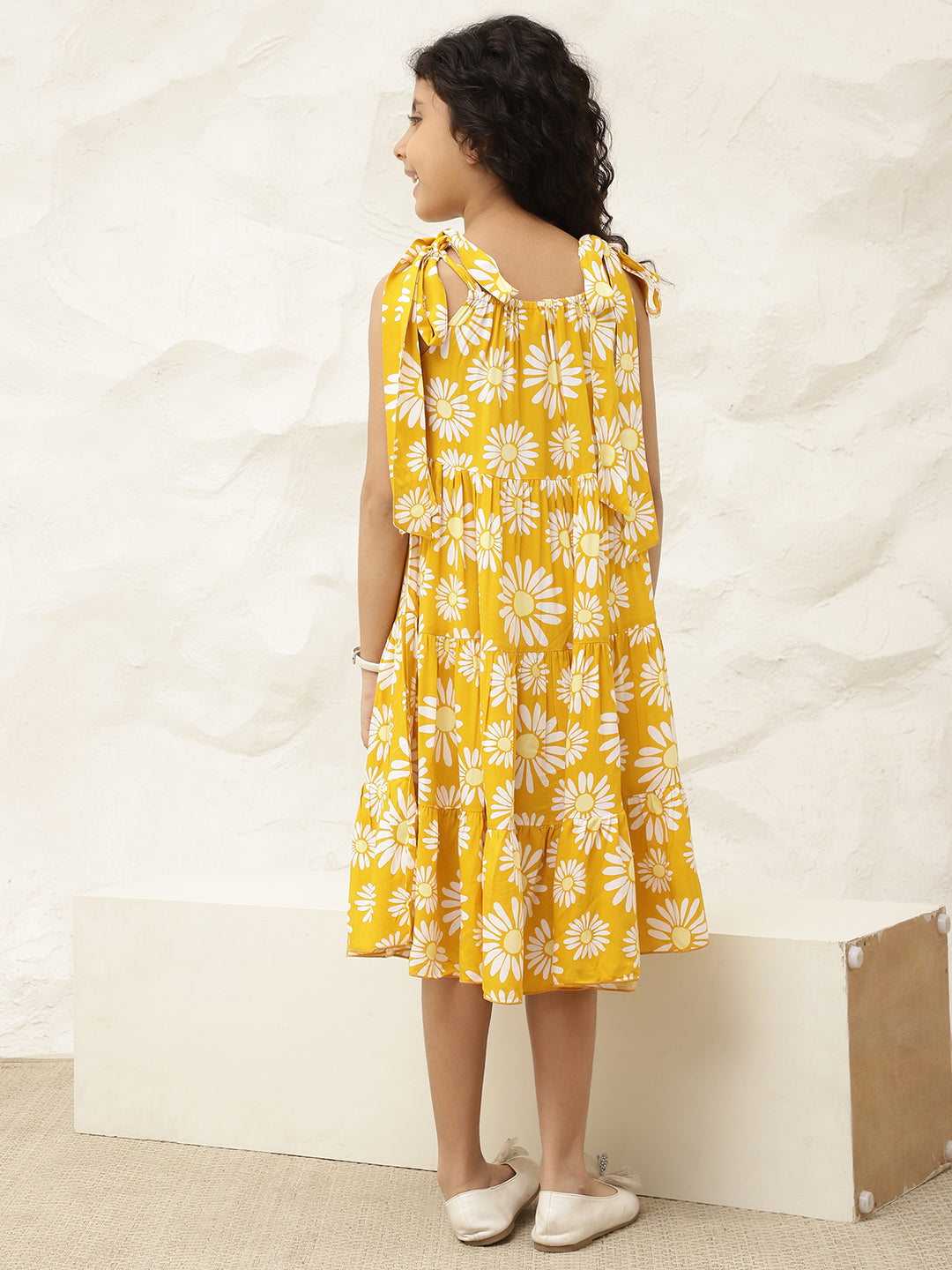 Adjustable Floral Pure Rayon Tiered Dress