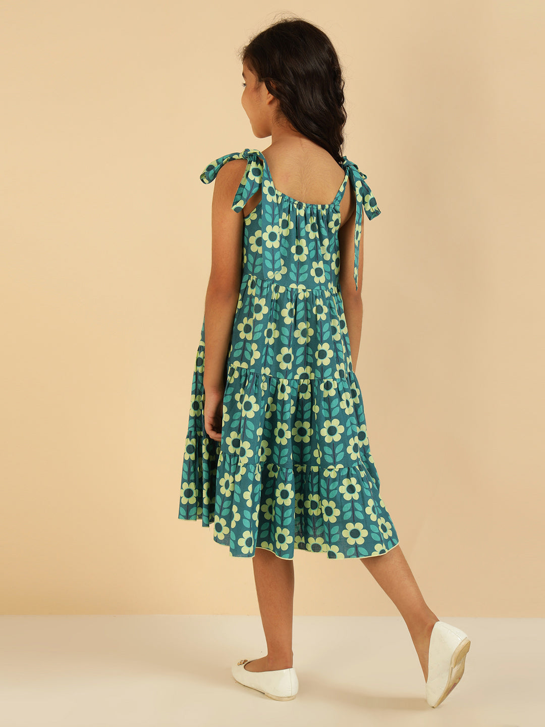 Pure Cotton Floral Print Tiered Girls Dress