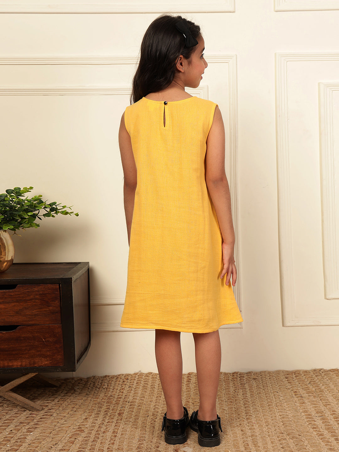 Playful Bunny Lemon Yellow Cotton Gauze Dress
