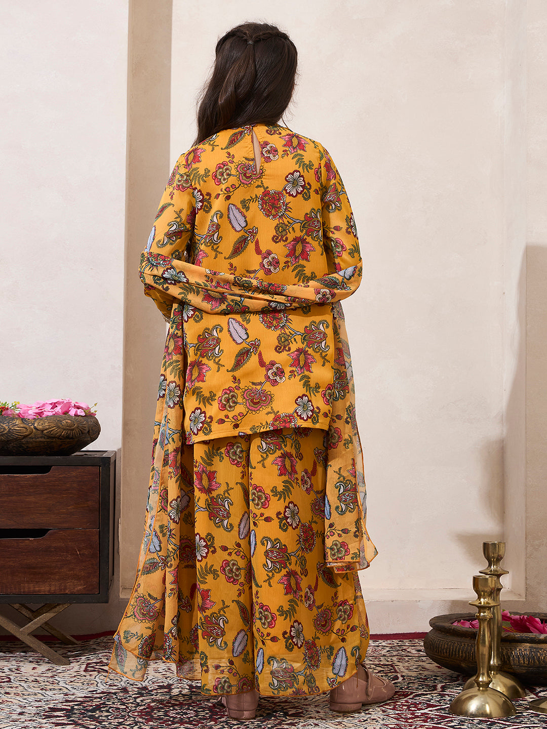 Girl's Multi Color Fusion Wear Kurta & Palazzo With Dupatta Set