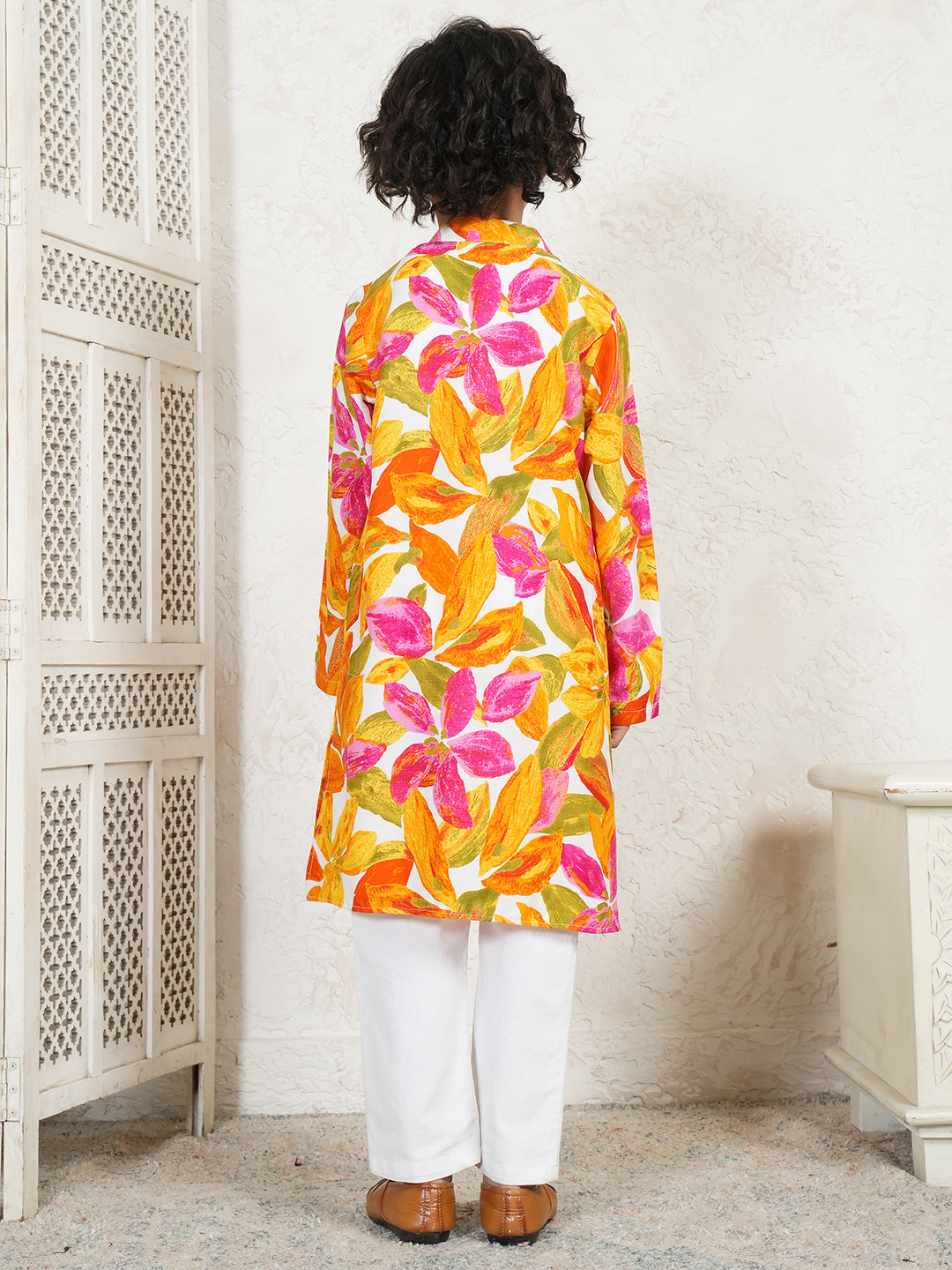 Leaf Print Kurta For Boys