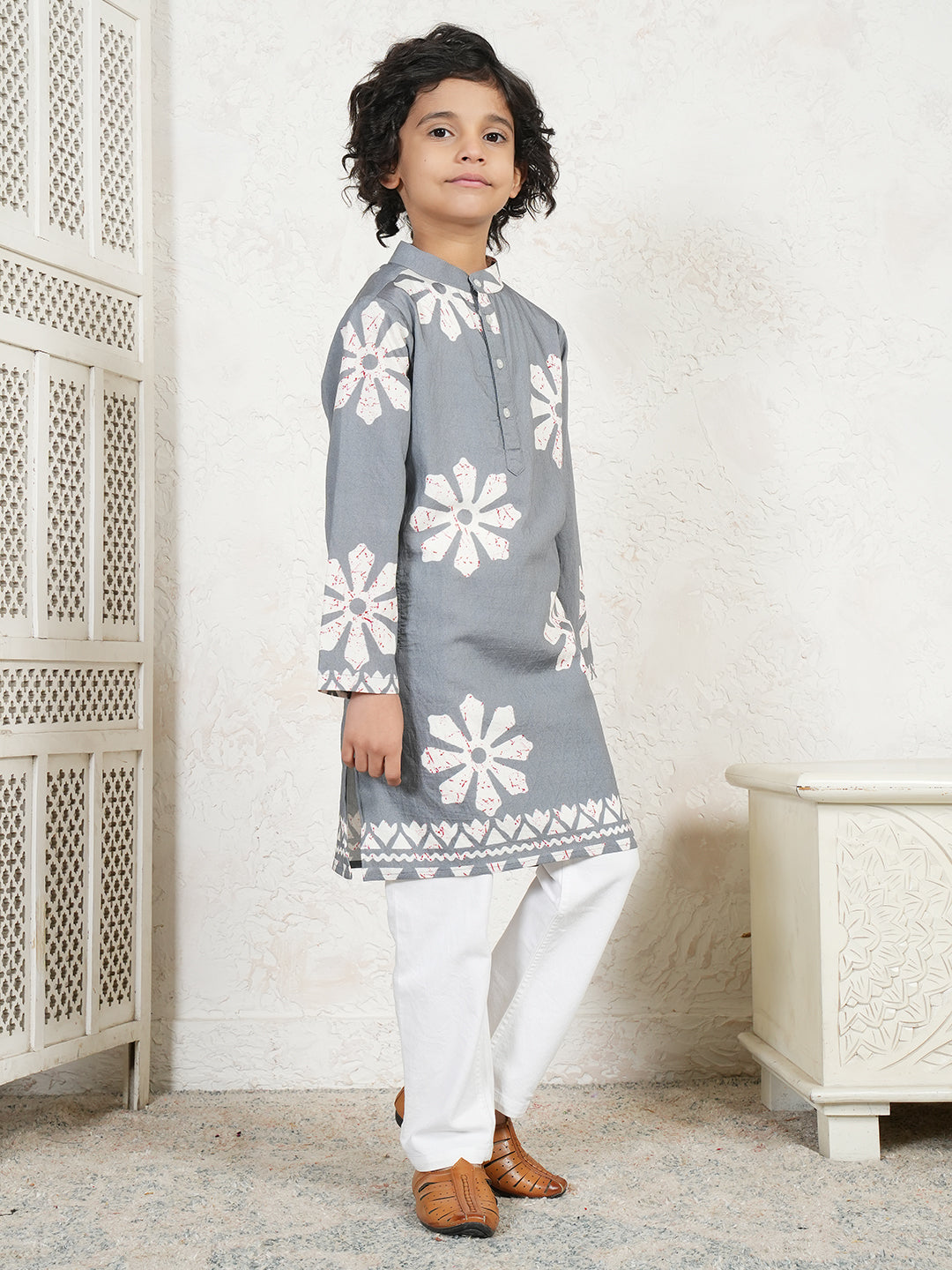 Floral Motif Boys Kurta
