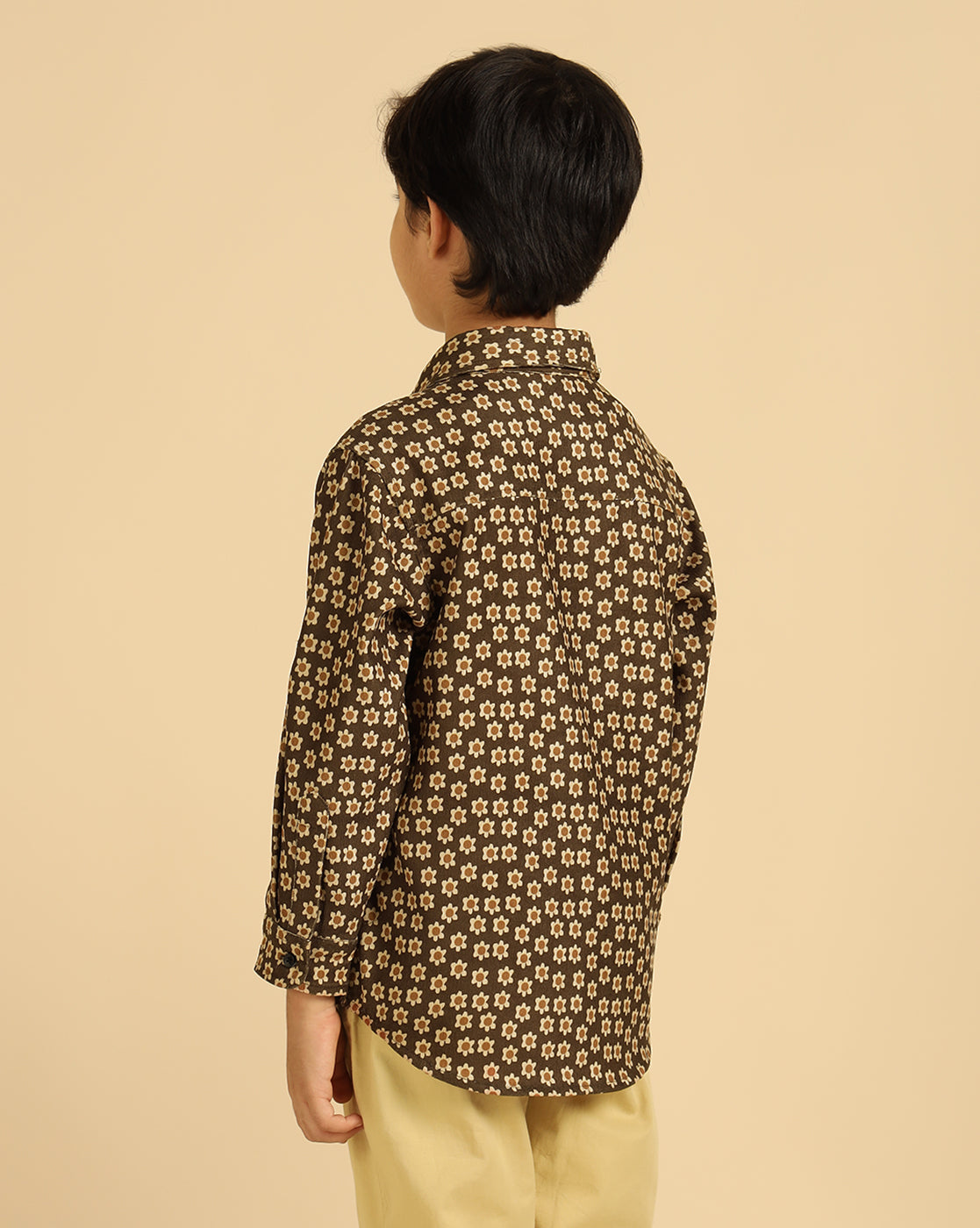 Pure Cotton Corduroy Brown Floral Boys Shirt