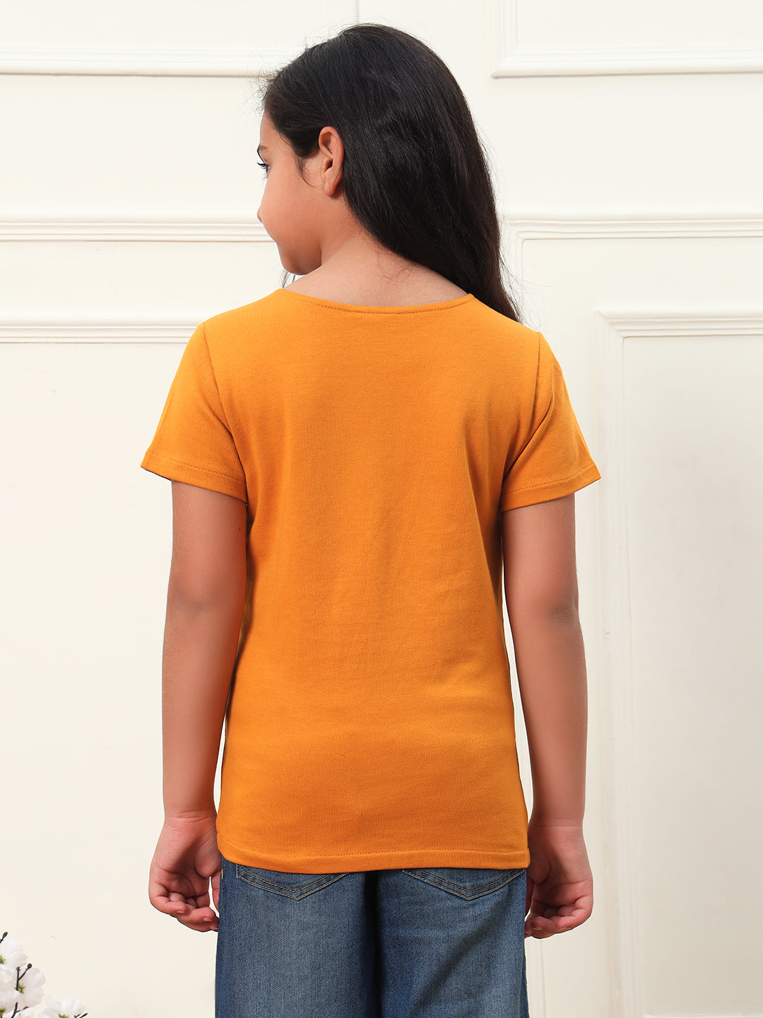 Flower Patch Solid T-Shirt For Girls