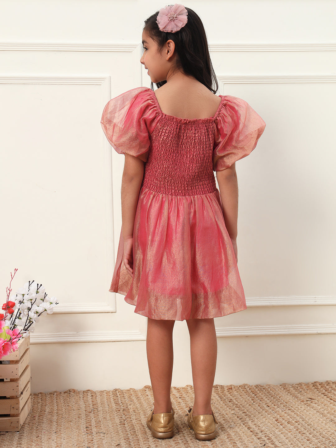 Balloon Sleeves Smocking Dress