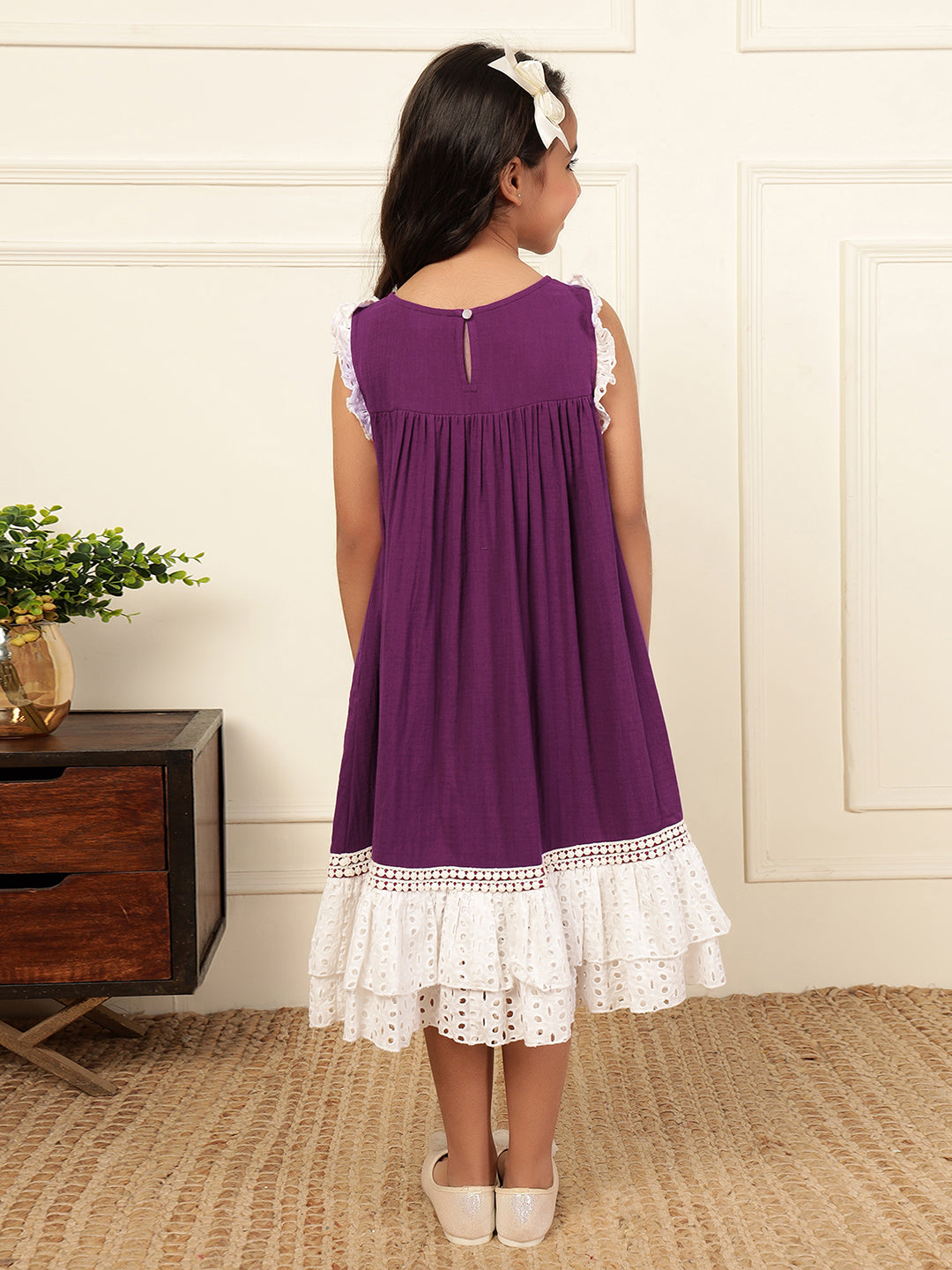 Schiffli Tiered Puprle Dress