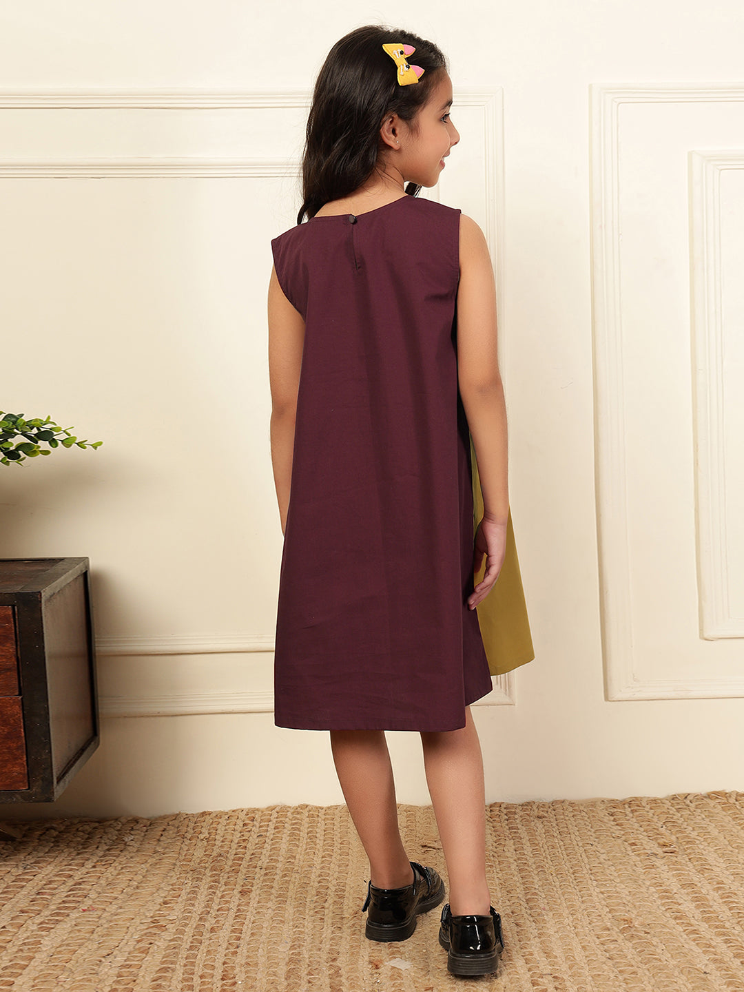 Mustard Yellow & Wine Fun Patch Dress