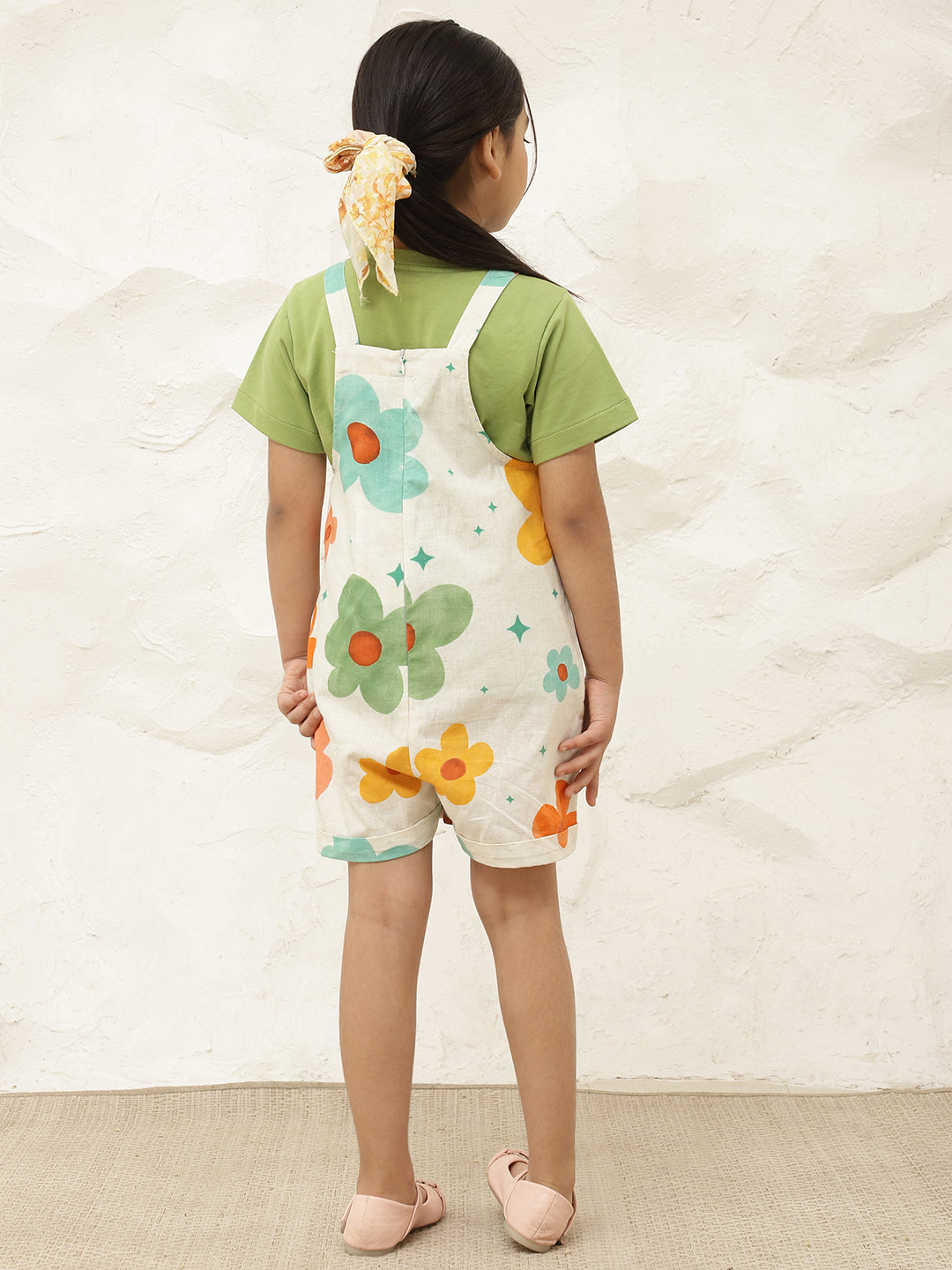 Floral Pure Cotton Jumpsuit With Roll-Up Hem (T-shirt not included)