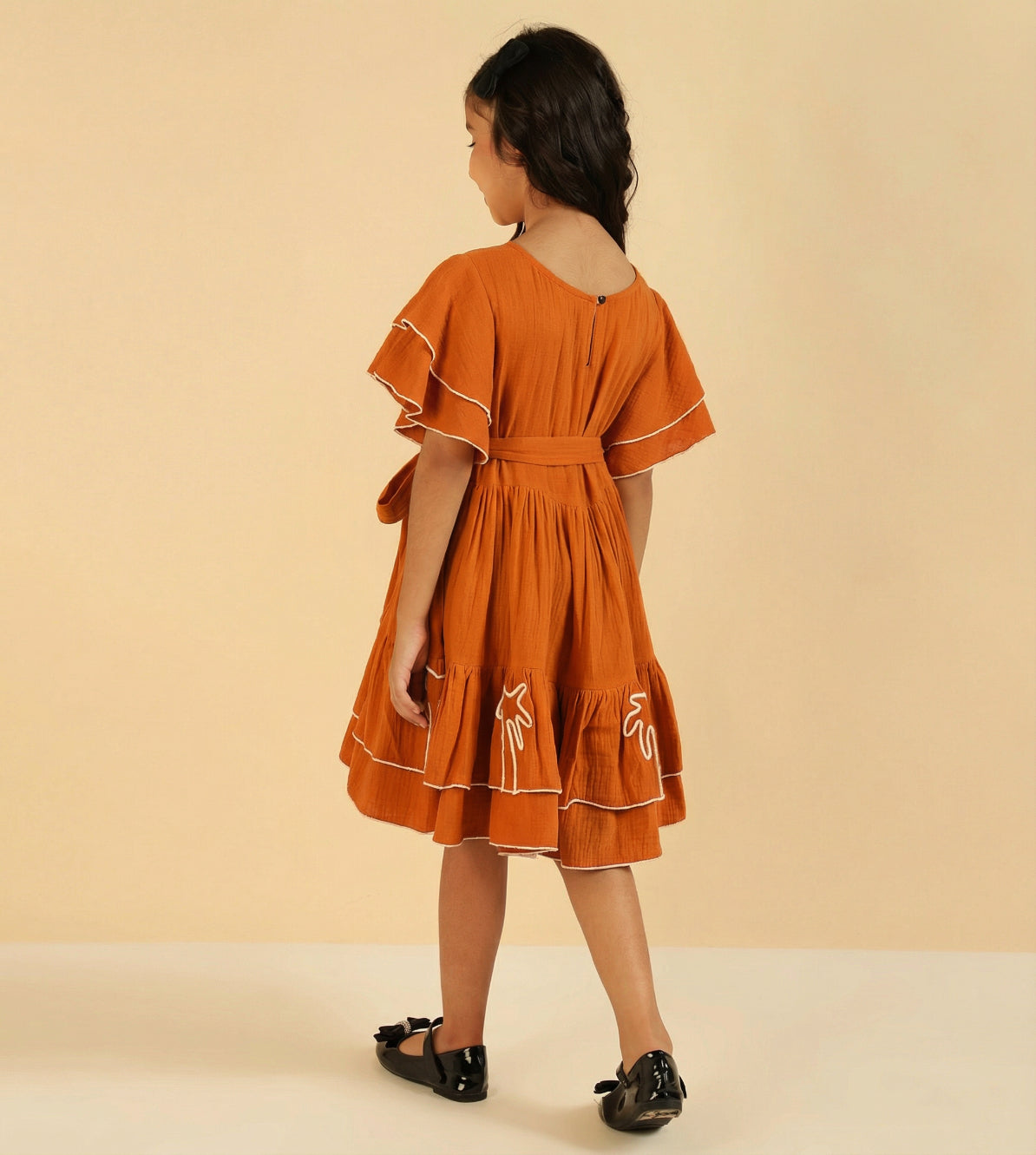 Embroidered Palm Motif Pure Cotton Gauze Dress For Girls
