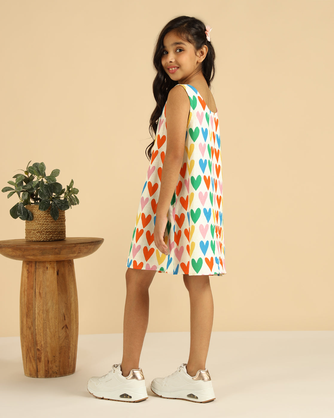 Pure Cotton A-Line Heart Printed Girls Shirt Dress