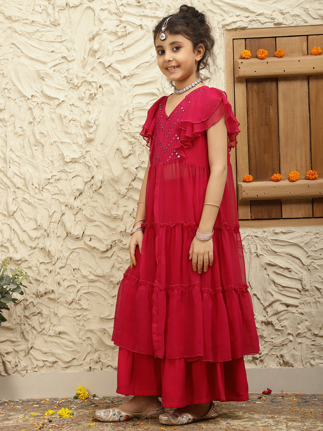 Long Slit Pure Georgette Top With Sharara